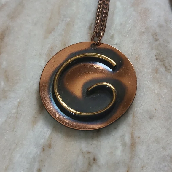 Vintage Mid Century Copper Tone Swirl Necklace - Picture 2 of 5